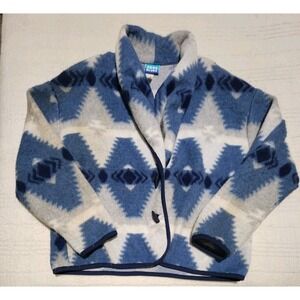 Aqua Blues Blue Southwestern Shawl Collar Aztec Cardigan Womens L Cottage Core